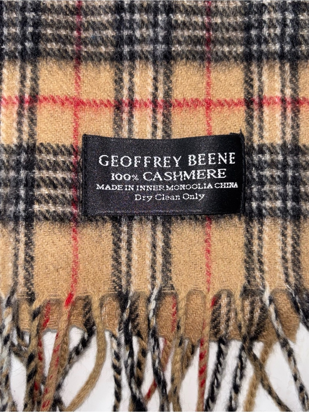 Geoffrey Beene 100% Pure Cashmere Scarf Brown Plaid Fringe Inner Mongolia - Picture 4 of 7